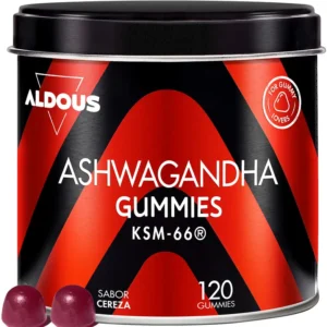 Aldous Ashwagandha Gominolas | 120 Gummies sabor Cereza | Ashwagandha KSM-66 | Withania Somnífera | Relajación Natural y Bienestar | Energía y Vitalidad | Para los amantes de las gominolas